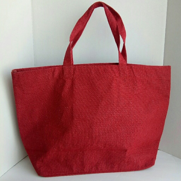 Olive & Hill Adventure awaits red burlap tote - Picture 2 of 7